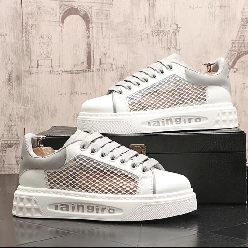 

2025 summer new Korean version of trendy casual shoes breathable thick-soled lightweight men s sports shoes light luxury comfortable board shoes 44 серый