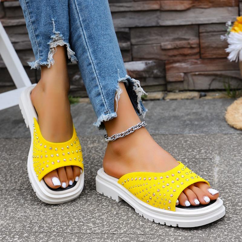 Fashion Ladies Slippers Summer Fashion Casual Mesh Comfortable Sequined Platform Waterproof Slippers Outdoor Flat Shoes. Plus Size43