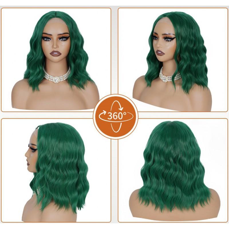 Womens Short Curly Wig 4x1 Small T Part Lace Middle Water Wave Synthetic