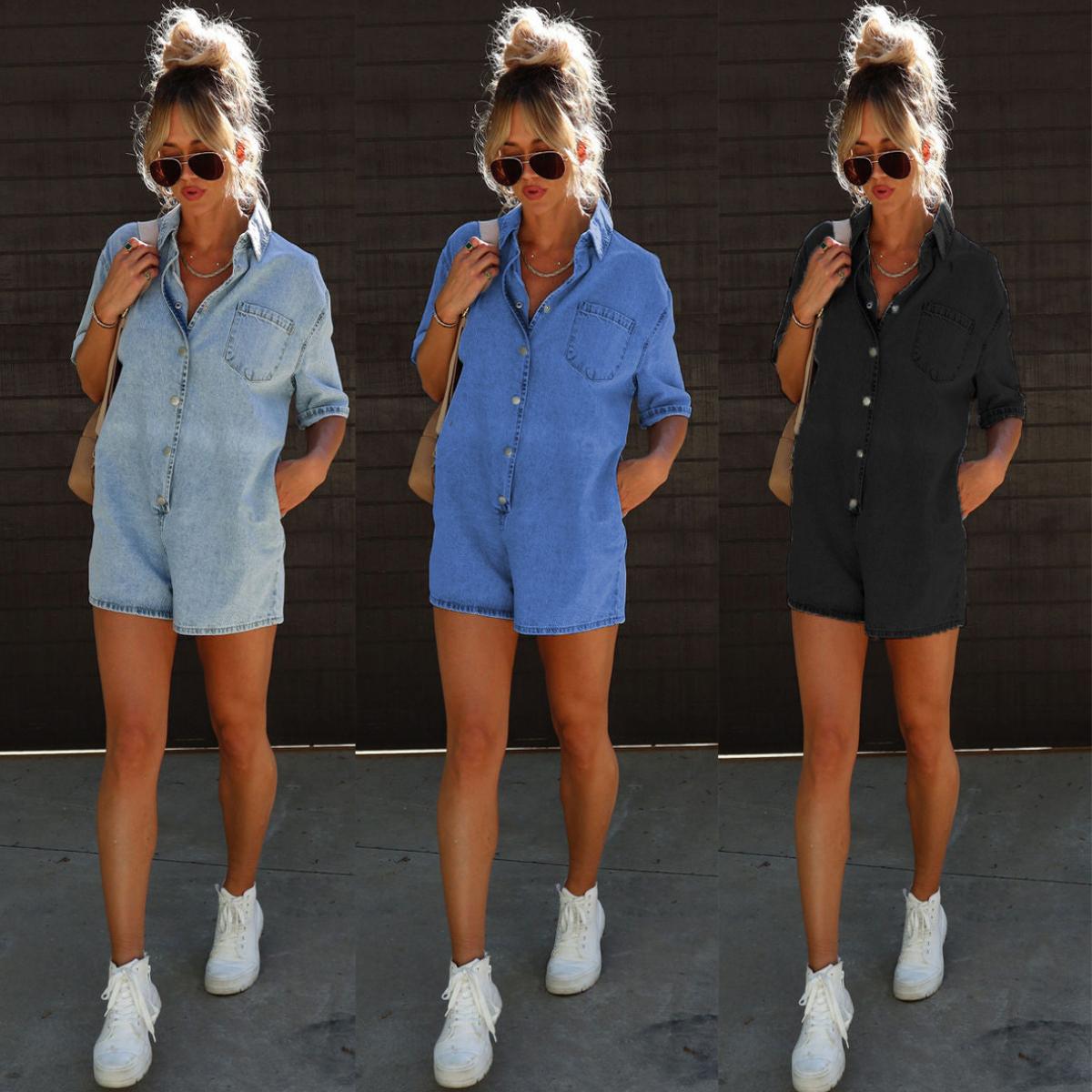 

2025 Street Trendsetters Flip Collar Shorts Cowboy Jumpsuit S чёрный