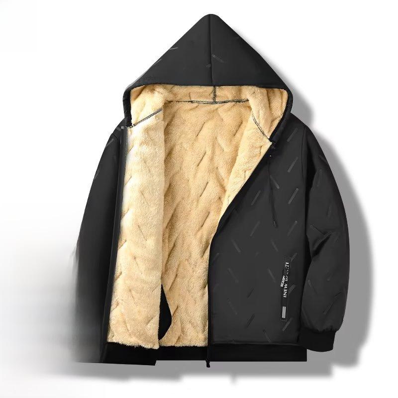 Men's Lambskin Hooded Zipper Jacket: Windproof, Waterproof, Velvet-Thickened for Autumn/Winter