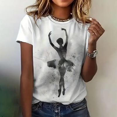 Dámské 3D tištěné tričko Letní móda Kulatý výstřih Oblečení Top Taneční společnost Balet Volné Trendové tričko Elegantní Krátký rukáv Dámské oblečení