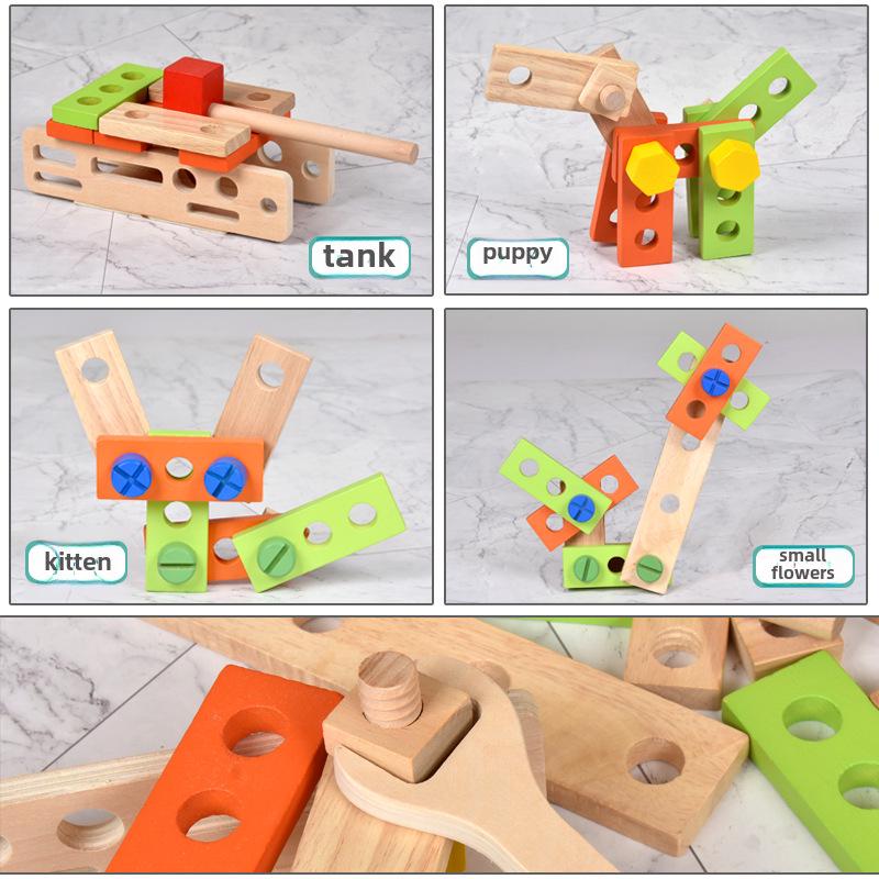 Wooden DIY Kids' Tool Box Set: Portable Assembly House Repair Toy with Nuts & Wrench