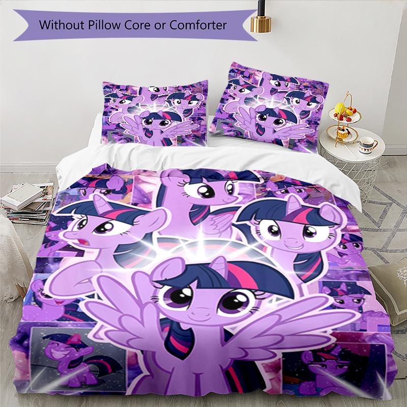 3pcs My Little Pony5 Design Cover Set - HD Printed Bedding with 1 Cover and 2 Pillowcases - Perfect for Home and Dorm Decor