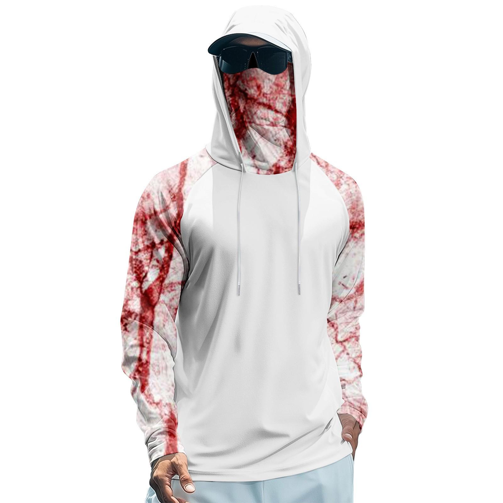 

Мужская худи реглан для рыбалки с принтами на Хэллоуин - UPF 50+ УФ защита, длинный рукав, солнцезащитная рубашка с сетчатым козырьком XXL розовый