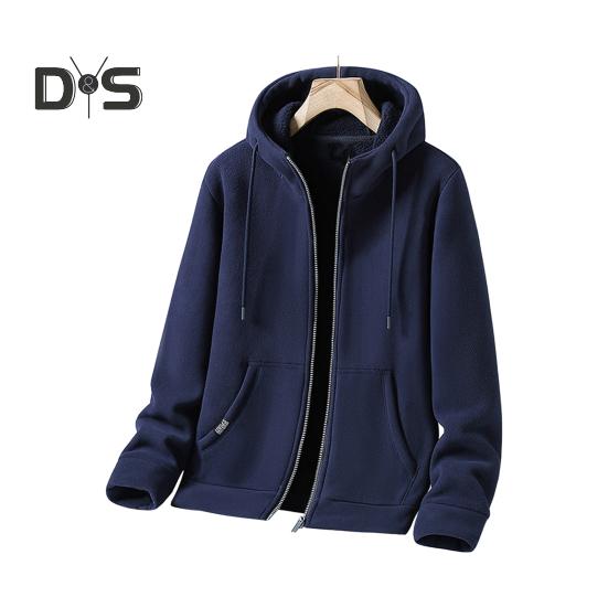 

Мужское осенне-зимнее пальто с капюшоном, застежкой-молнией, длинными рукавами, завязками на шнурке, свободный толстый теплый однотонный кардиган, повседневная куртка с капюшоном L темно-синий