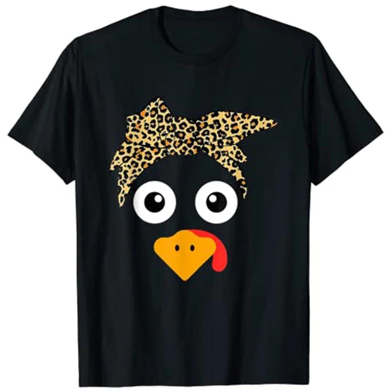 Womens Turkey Face Leopard Headband Thanksgiving Pilgrim TShirt Tops S