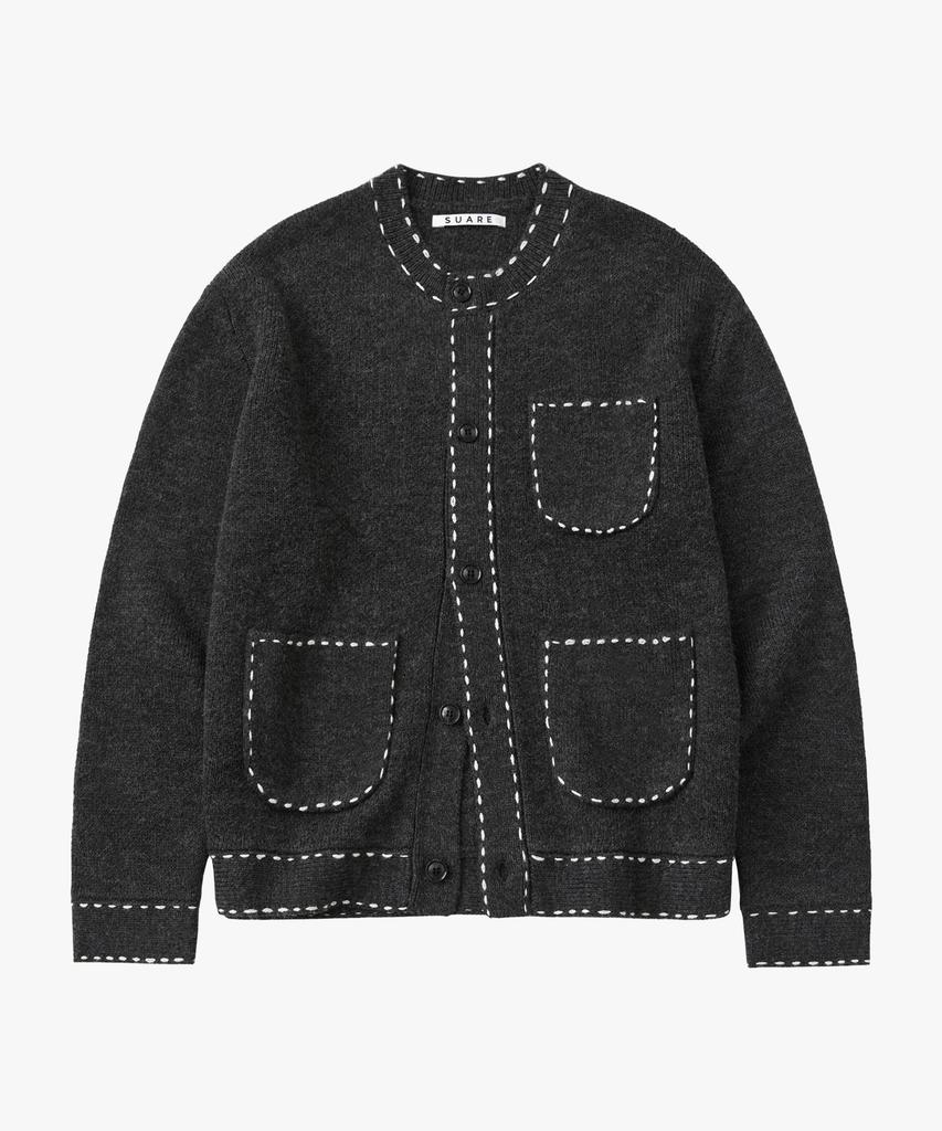 SUARE WOMEN Wool Hand-Stitched Round Cardigan Charcoal