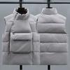 Pánská péřová vesta se stojáčkem límec bez rukávů vesta se zapínáním na šikmý zip s předními kapsami jednobarevný bavlněný kabát