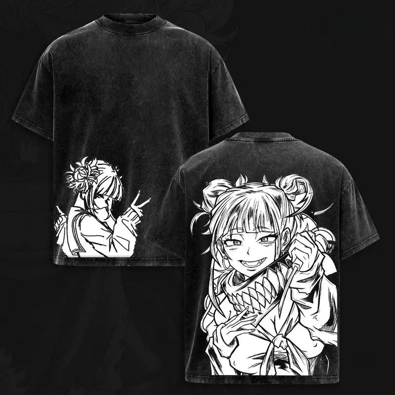 Manga My Hero Academia Toga Himiko Printed Tee Men Women Clothing Washed Cotton T-shirt Vintage Casual T Shirt Harajuku Tshirt