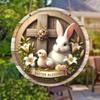 1 Piece of Farmhouse Wooden Easter Logo, 7.87 Inches X 7.87 Inches Round Sign, with Rabbits and Chickens, Festive Wall and Door