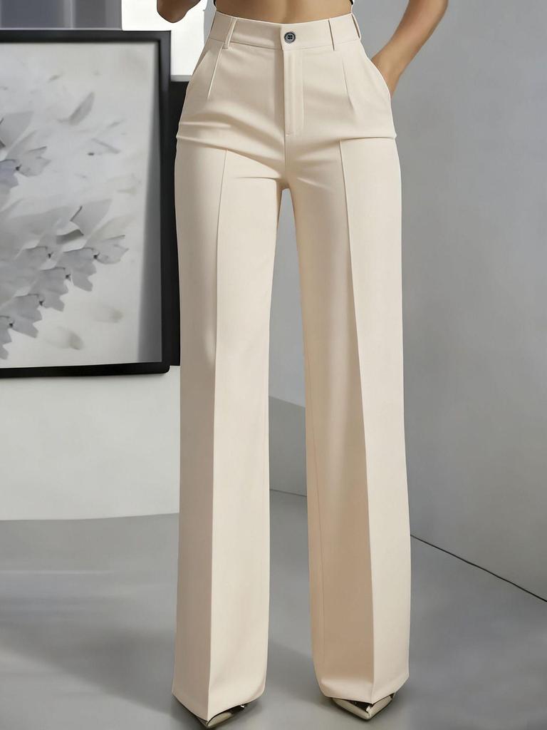 Women's High Waist Button Detail Wide Leg Trousers