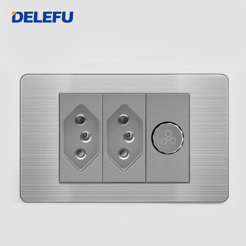 DELEFU Brazilian Model 118 Type 10A/20A Stainless Steel Grey Durable PC USB Socket with Type-C 20W Fast Charging