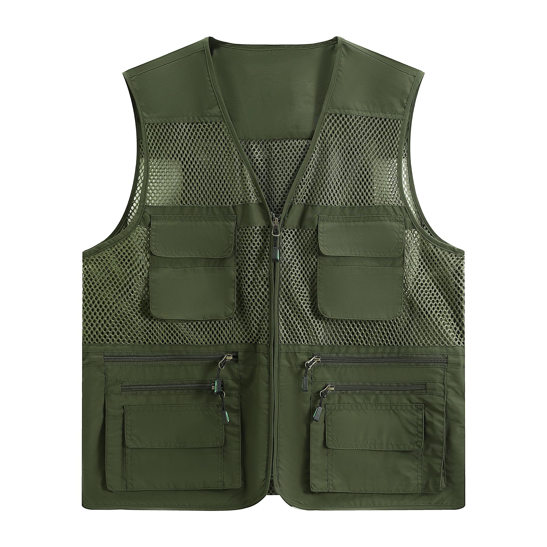 

YOUTHUP Рыболовный жилет со съемным многофункциональным для улицы и плюс летний мужской сетчатый, спина, работа, мероприятия, рыбалка, фотография, зелёный