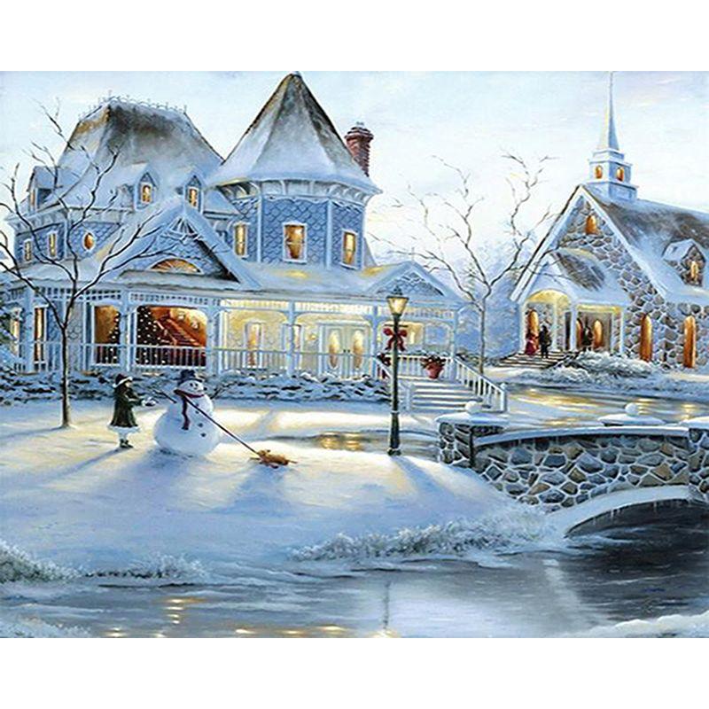 Full Round Diamond Painting Handmade Winter Scenery Cross Stitch 5d Diamond Embroidery House Landscape Decor