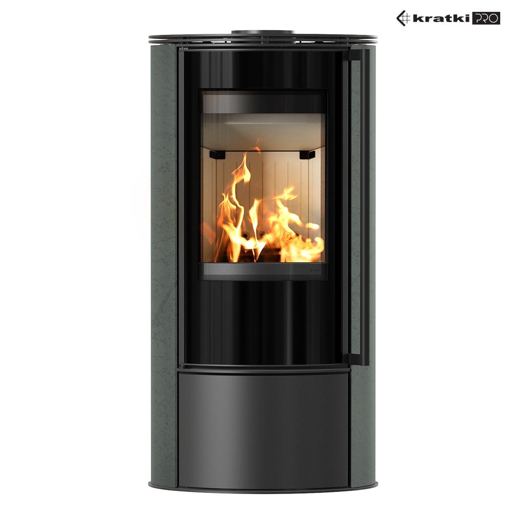 Wood Burning Steel Stove KRATKI ERIK Ø 150 5,5 kW Decorative Ceramics SERPENTINO Self Closing Door