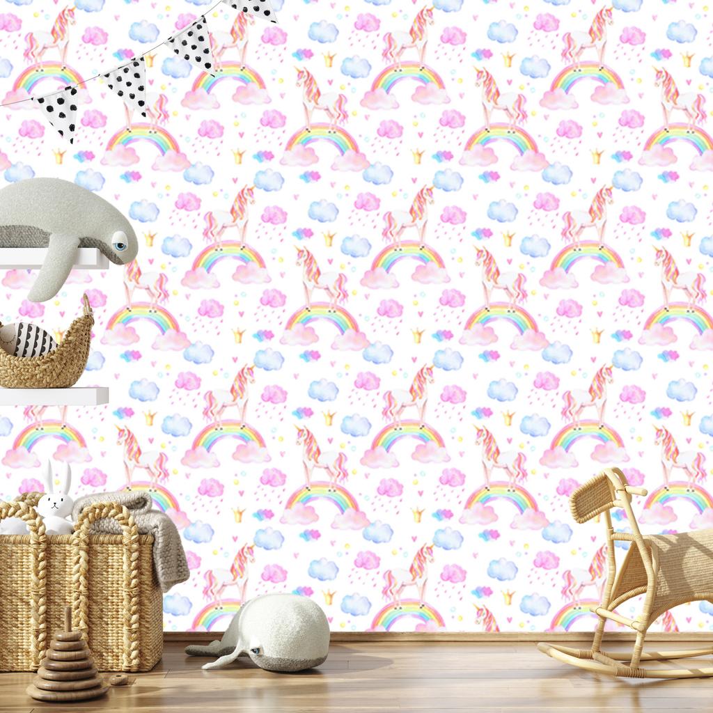 Pastel Unicorns and Rainbows Wallpaper for Living Room and Bedroom 50x1000