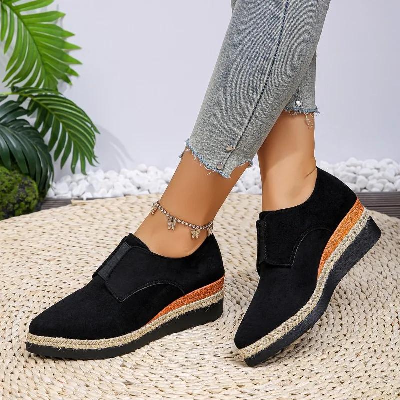 Fashion Women's Slope Heel Single Shoes Autumn New Pointed Head Suede Deep Mouth Thick Sole Anti-slip Wear-resistant Low-top Shoes