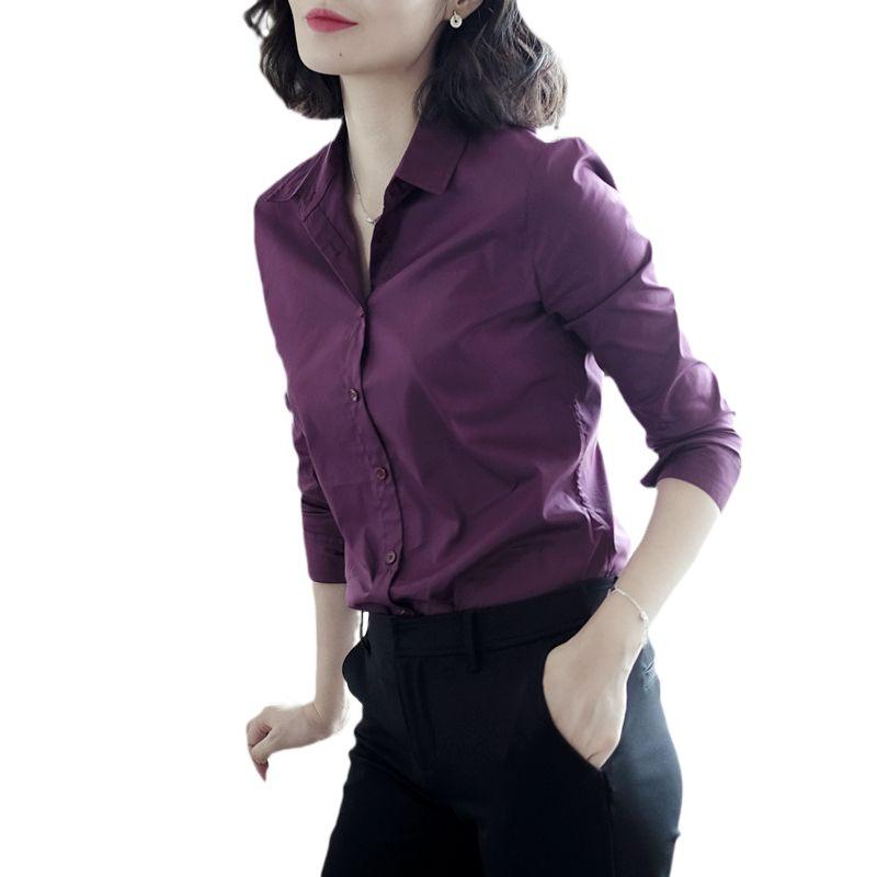 Women's Purple Long-Sleeve Professional Shirt - Spring/Autumn Korean Style, All-Match