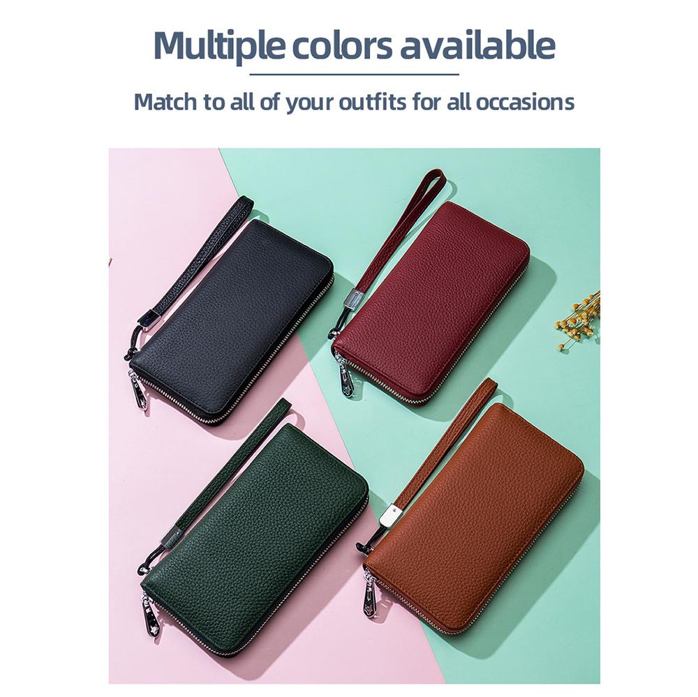 Damen Geldbörse Lange Leder RFID Top Lederhandtasche Weiches Leder Einfache Brieftasche Handytasche