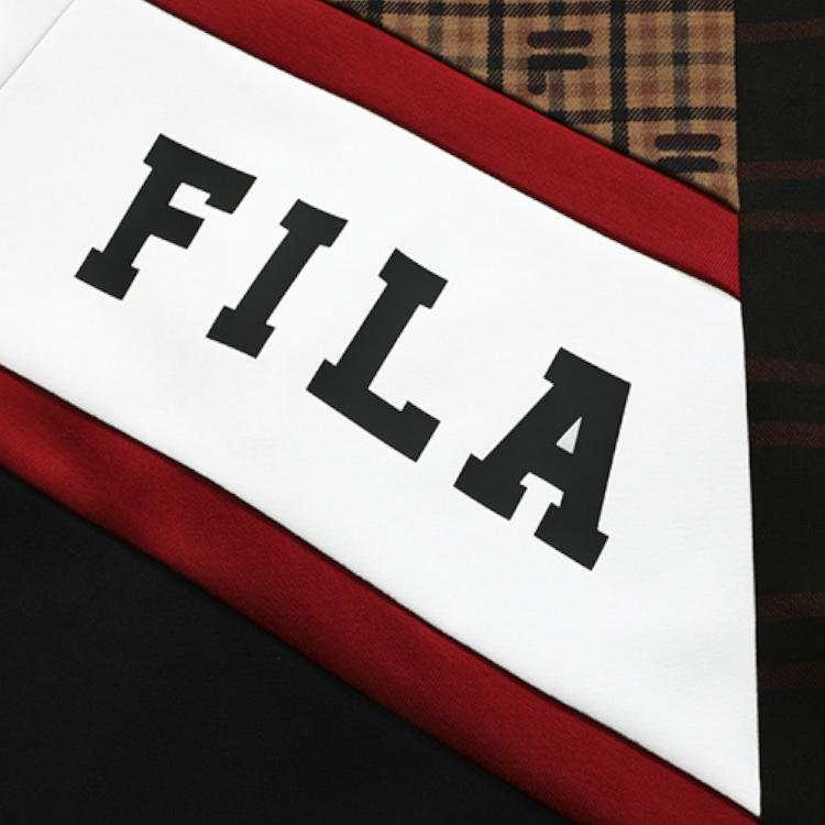 FILA Mihara Yasuhiro Collaboration Logo Print Color Block Plaid Spliced Sports Hoodie Men hoodies Brown F11M213205F-BN