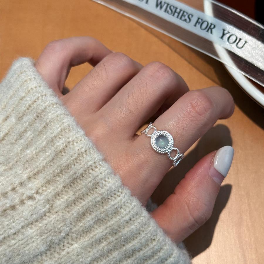 925 Sterling Silver Rings for Women Couple Minimalist Handmade Simple Blue Stone Ring Fine Jewelry Gift Prevent Allergy
