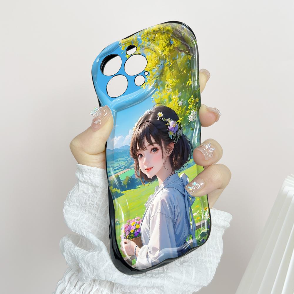 Cute Cartoon Pattern Cream Texture Casing Wavy Edge Soft Silicone Cover Phone Case for Vivo