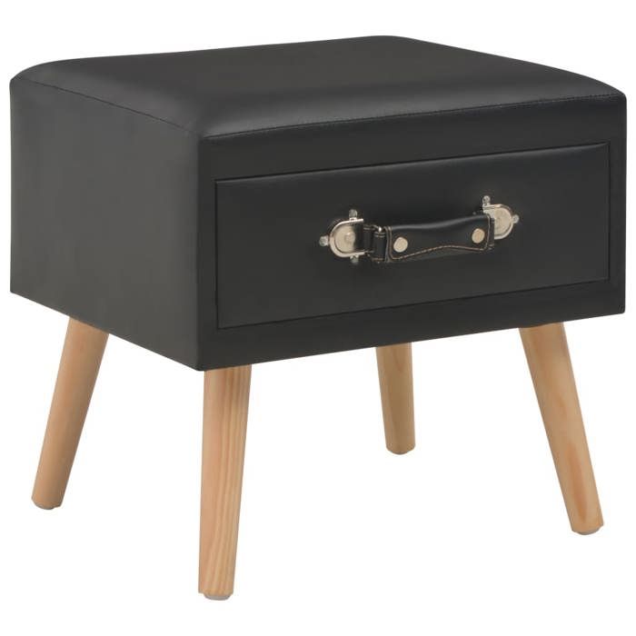 Table de chevet - VIDAXL - Noir - 40x35x40 cm - Similicuir - 1 tiroir