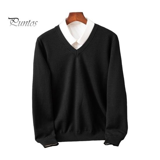 

Мужской свитер осень-зима, имитация рубашки из двух частей, лоскутный отложной воротник, V-образный вырез, длинные рукава, эластичный, чистый цвет, облегающий теплый трикотаж XL