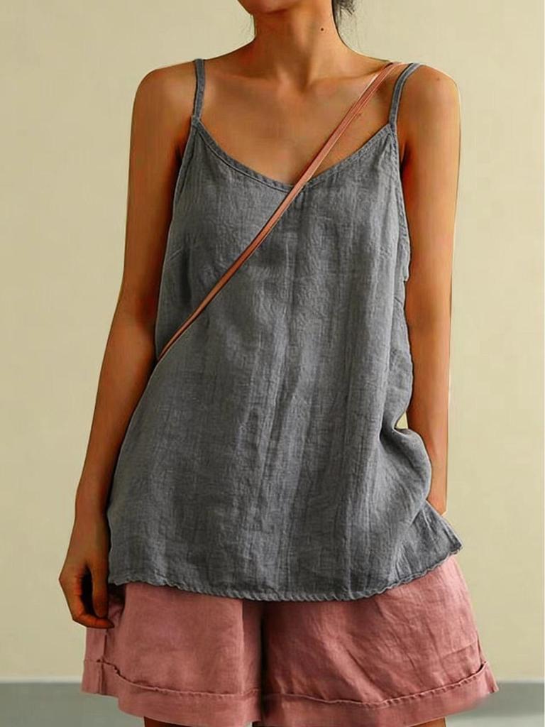 2025 Damen Sommer Baumwolle Leinen Ärmelloses Tanktop - Lockere Passform, Basic & Vielseitiger Stil