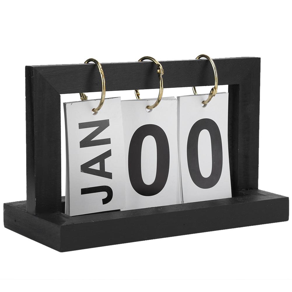 Wooden Calendar Black Retro Page Flipping Simple Home Study Room Desktop Decorations