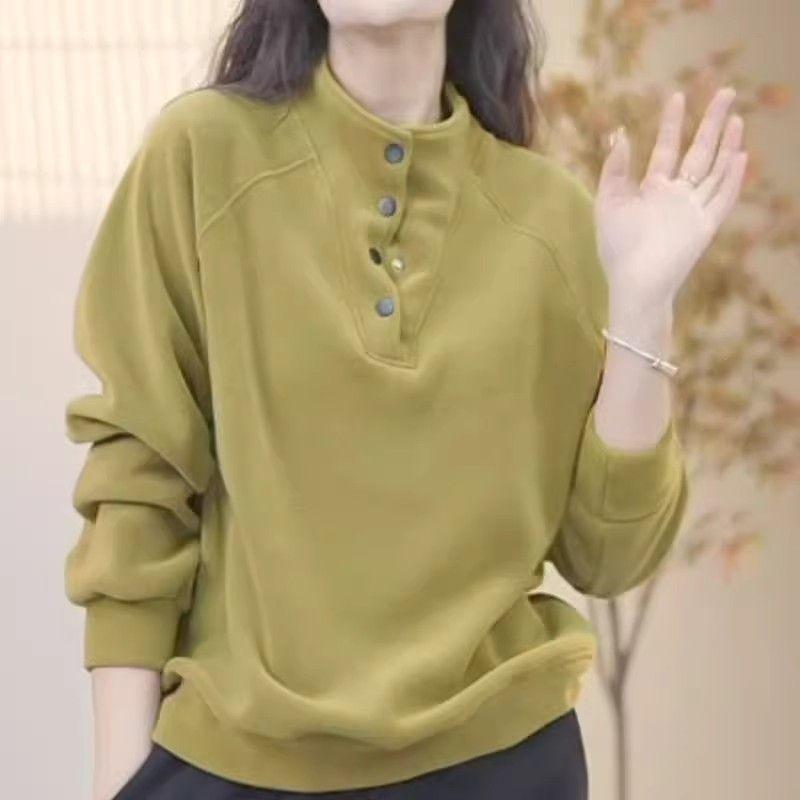 Doppelseitiger Deutscher Samt Herbst Winter Neu Warm Rollkragen Sweatshirt Lässig Vielseitig Locker Einfarbig Oberteil