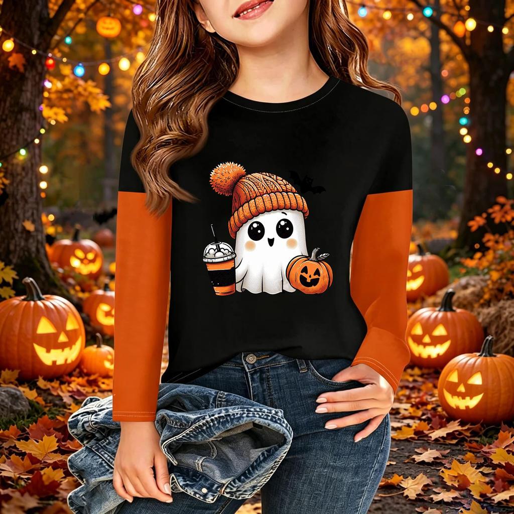 Kids' Halloween Printed Long Sleeve T-Shirt Casual Neck Top for Boys Girls