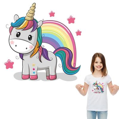 Rainbow Unicorn Iron On Heat Transfers Diy Accessory Sticker Jeans Fashion Heat Press Appliqued Stripes Heat Adhesive Patch