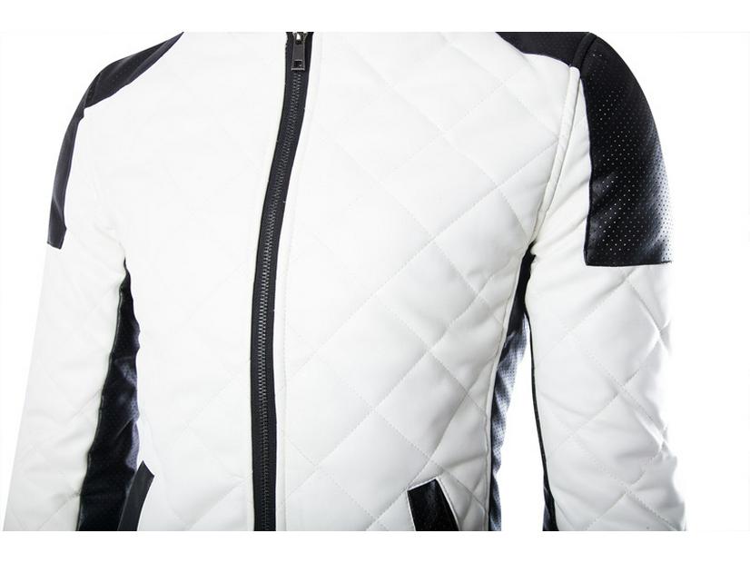 Men's Slim Fit Color Block PU Leather Jacket, 2015 Autumn/Winter Collection, Plus Size, Washed Finish, Stand Collar, British Style.