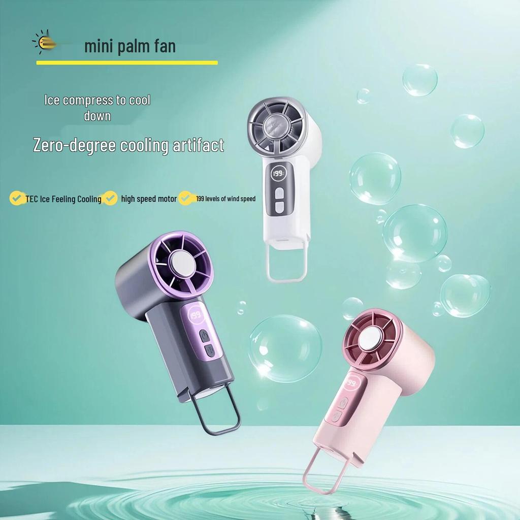 Rechargeable USB Handheld Mini Fan with Digital Display & Ice Pack Pocket