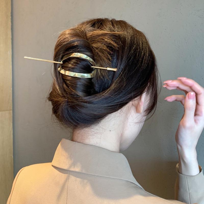 Korean Dongdaemun Geometric Metal Hair Stick: Vintage, Elegant Updo Hairpin Accessory