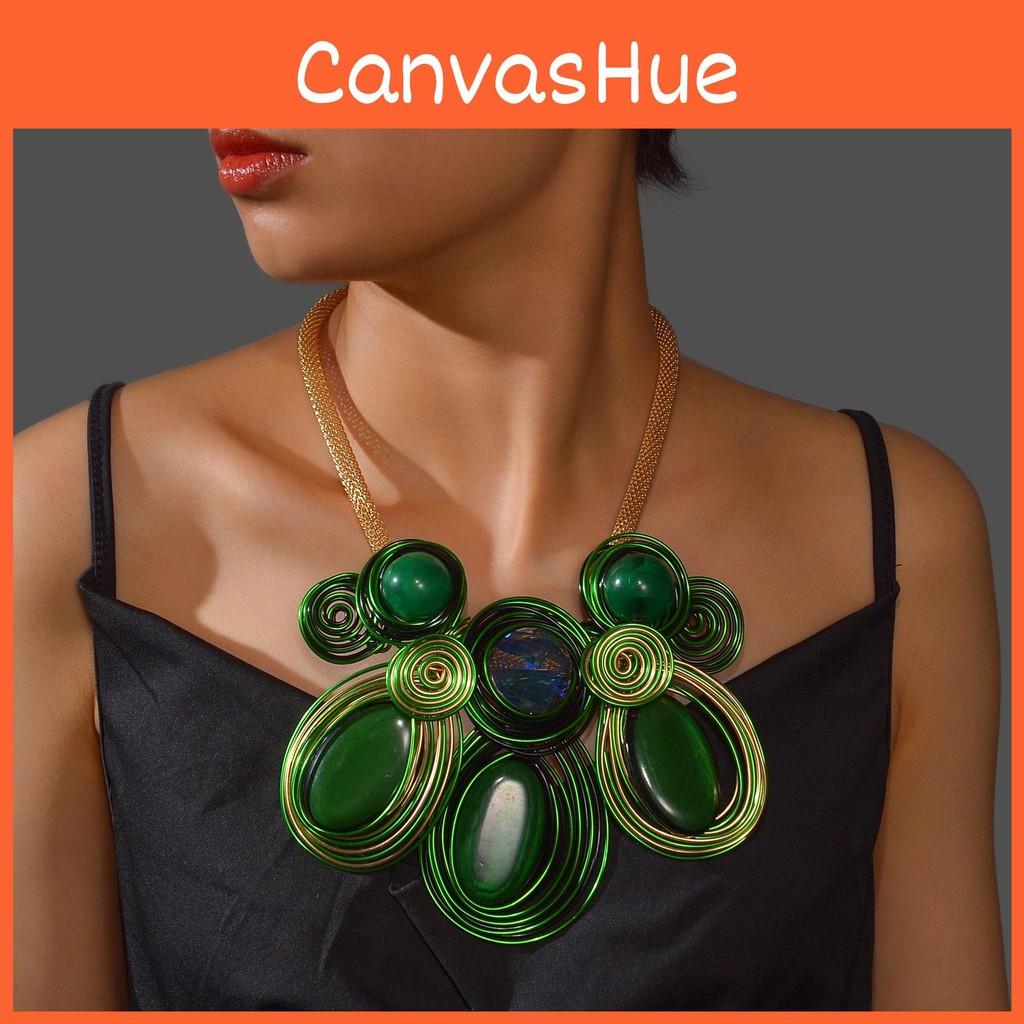 Crystal Geometric Exaggerated Jewelry Set With Alloy Necklace Earrings For Youth Style