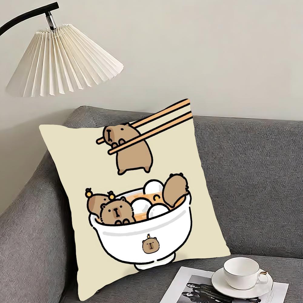 Capybara Cartoon Cute Cushion Cover Reversible Plush Pillow Cover – For Car, Sofa, Bedroom, Perfect As a Gift.