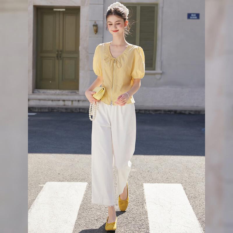 French Elegant V-Neck Ruffle Puff Sleeve Shirt