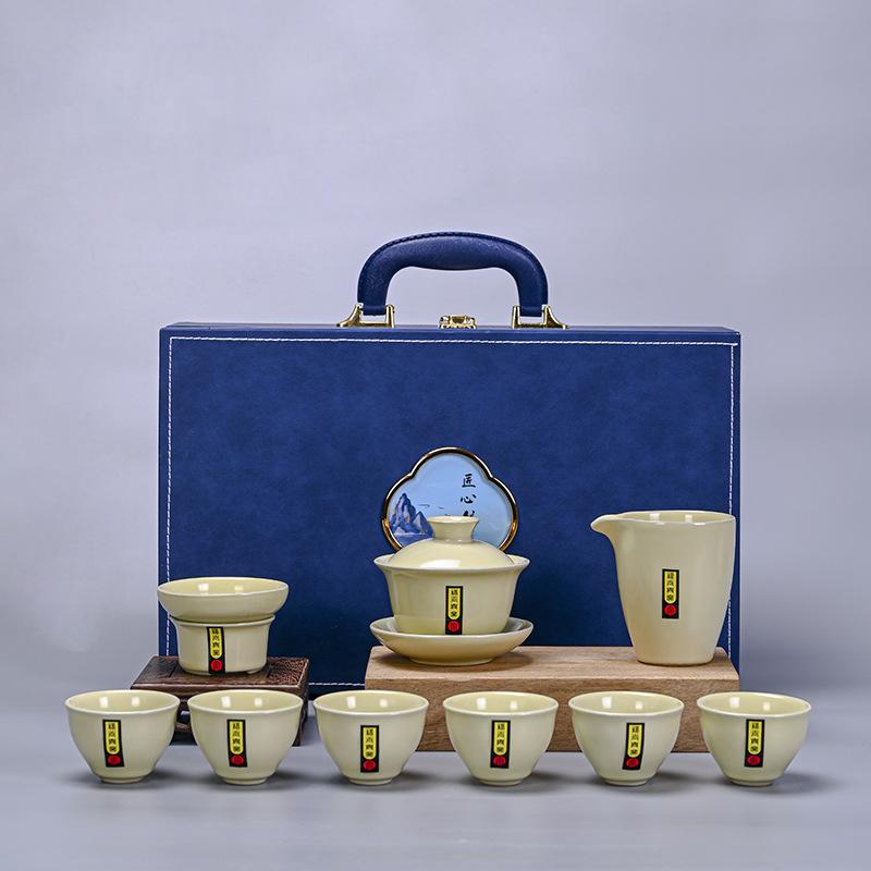 Kung Fu tea set Chinese small tea maker household living room ceramic Ru kiln teapot teacup light luxury set