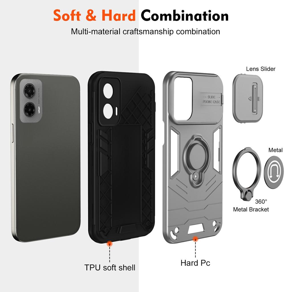 Etui na Motorola Moto G35 5G z przesuwaną osłoną aparatu Camshield i podstawką, PC+TPU, pokrowiec na telefon