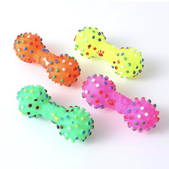 Haltère en Vinyle Jouet à Mâcher pour Chien Siffleur Résistant aux Morsures Jouet Interactif pour le Nettoyage des Dents des Animaux Soulagement de l'Ennui Forme d'Haltère Pointue Jouet pour Chiots