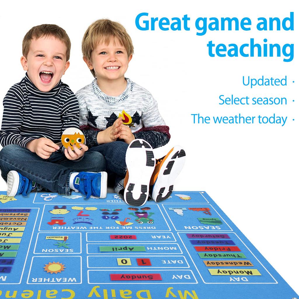 My First Daily Calendar Felt-Board for Toddlers 100x70cm Today Calendar Chart Hanging Board for Wall Date Weather Season Month