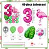 46pcs Flamingo Hawaii Theme Balloon Set Rose Red Digital Balloon 0-9 Leaf Balloon for Birthday Party Anniversary Decoration