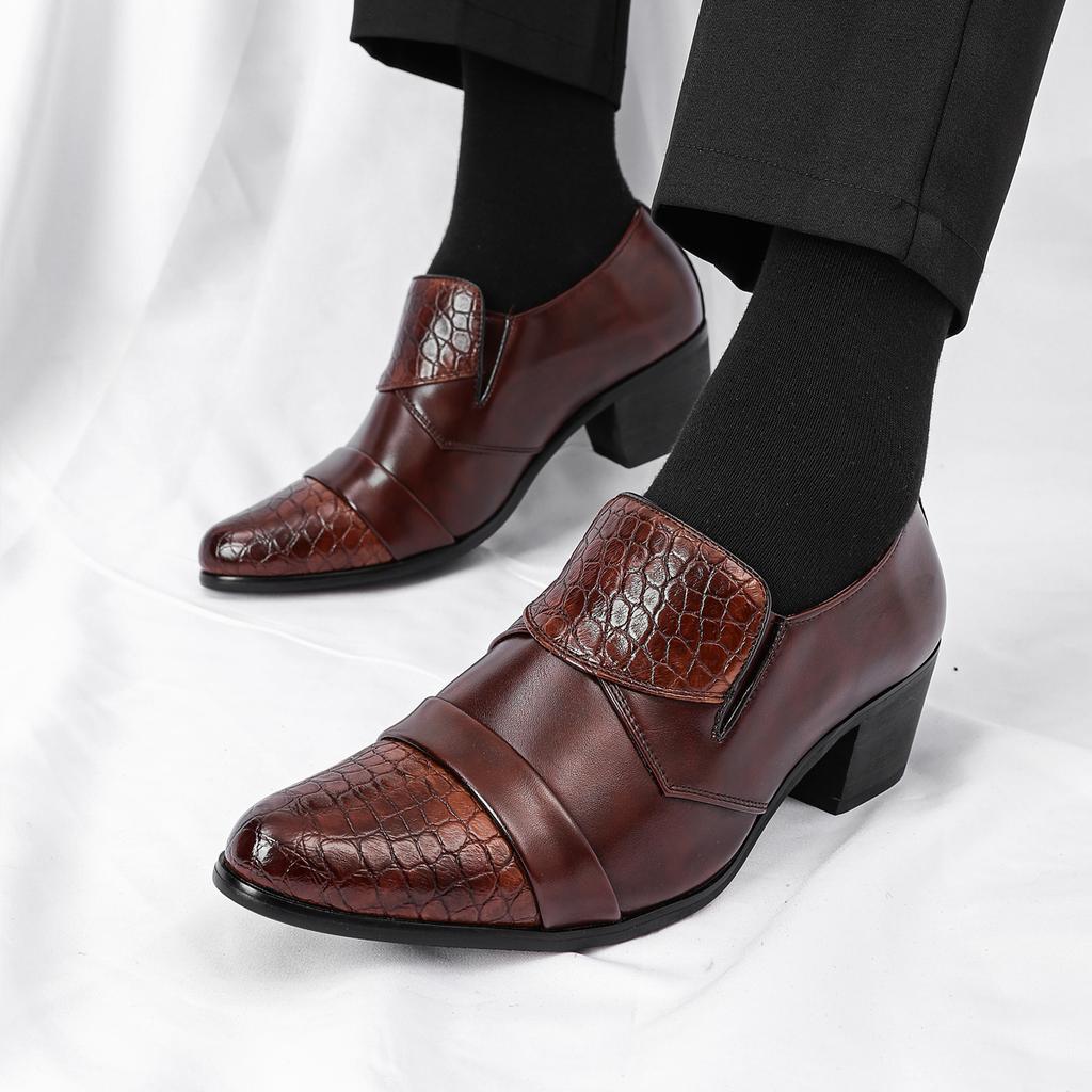 High Heeled Casual Business Leathers Shoes Men Classic Wedding Formal Social Shoes Men Retro Men's Dress Shoes