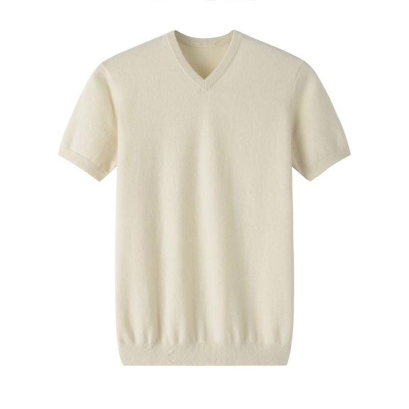 Men's 100% Cashmere V-neck Short Sleeve Pullover Sweater