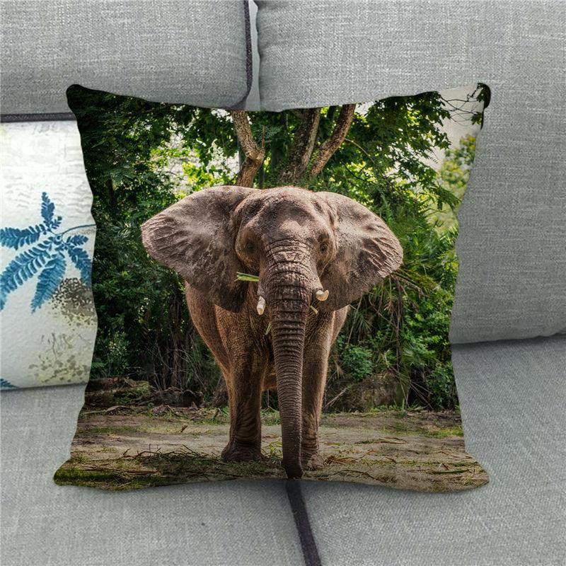 Cute Elephant - African Wildlife Digital Printing Short Plush Pillow Covers For Car Sofa Office Cushion Cover Home Goods