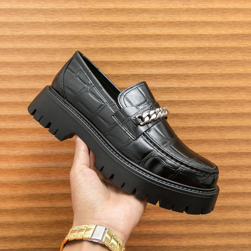 Factory Direct Sales of New Four-season One-pedal Loafers Platform-soled Fashion Men's Casual British Leather Shoes