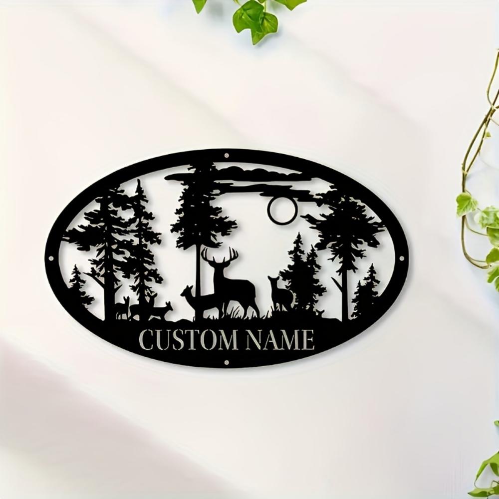 Metal Wall Art Deer Tree Mountain Scene Nature Themed Metal Sculpture Hanging Decor Custom Made Rustic Tin Sign Gift for Nature Lovers